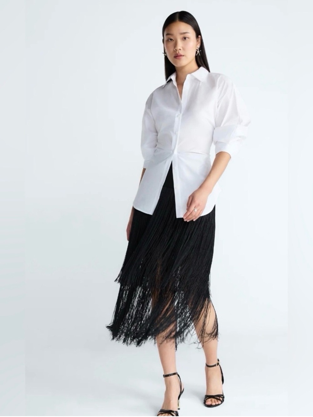 Devil Wears Prada Scoop Collection-Fringe Midi Skirt in Black -Size 10- NWT